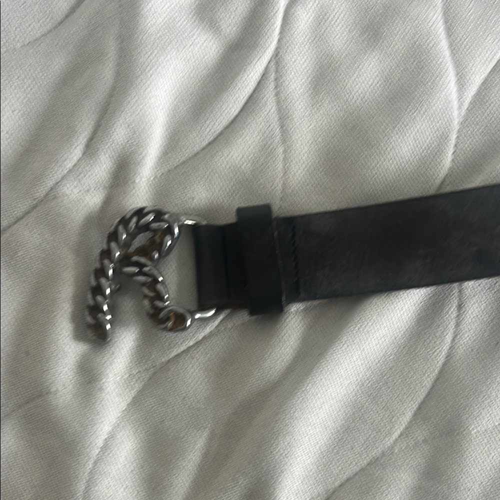 Replay Black Leather belt with Chain Detail